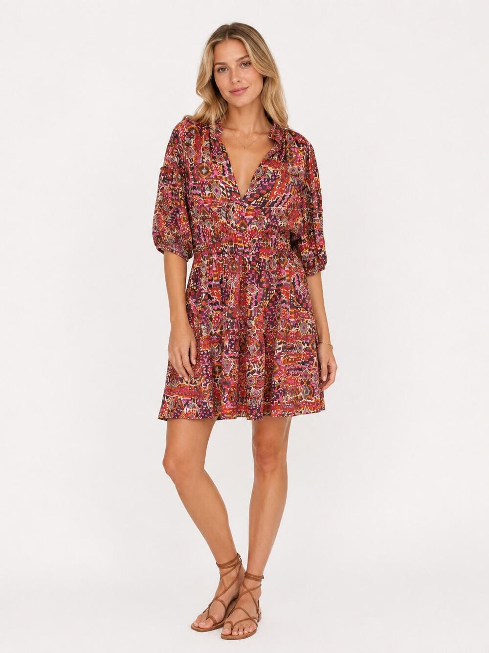 Xirena Floral Kaleidoscope Mini Kara Dress Multicolor Red Abstract Size Small